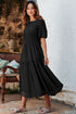 Puff Sleeve Pleated High Waist Flowy Long Dress